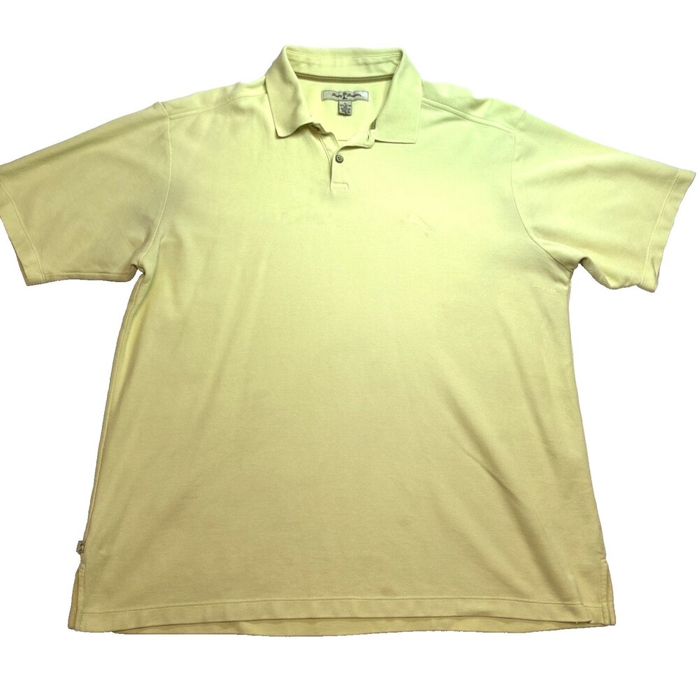 Tommy Bahama Polo Shirt Mens Size XL Yellow Short Sleeves Lightweight Fair